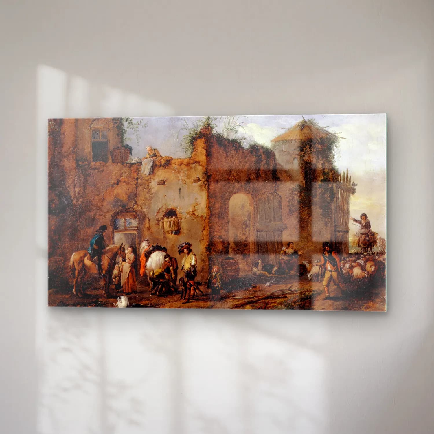 Philips Wouwerman – Courtyard with a Farrier shoeing a Horse cam tablo — sağ açıdan görünüm
