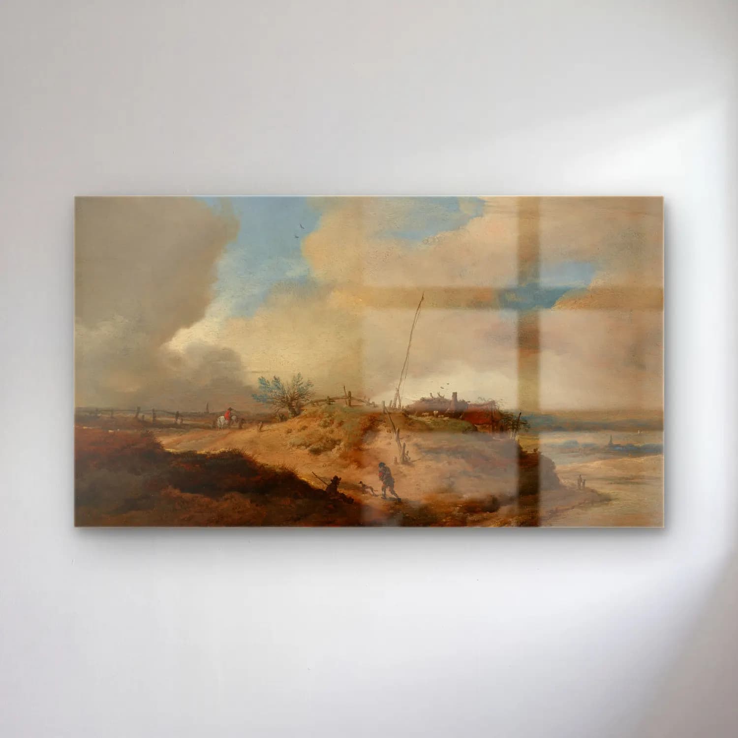 Philips Wouwerman – Dune Landscape with a Signal Post cam tablo — Philips Wouwerman – Dune Landscape with a Signal Post — yağlı boya karlı kış manzarası