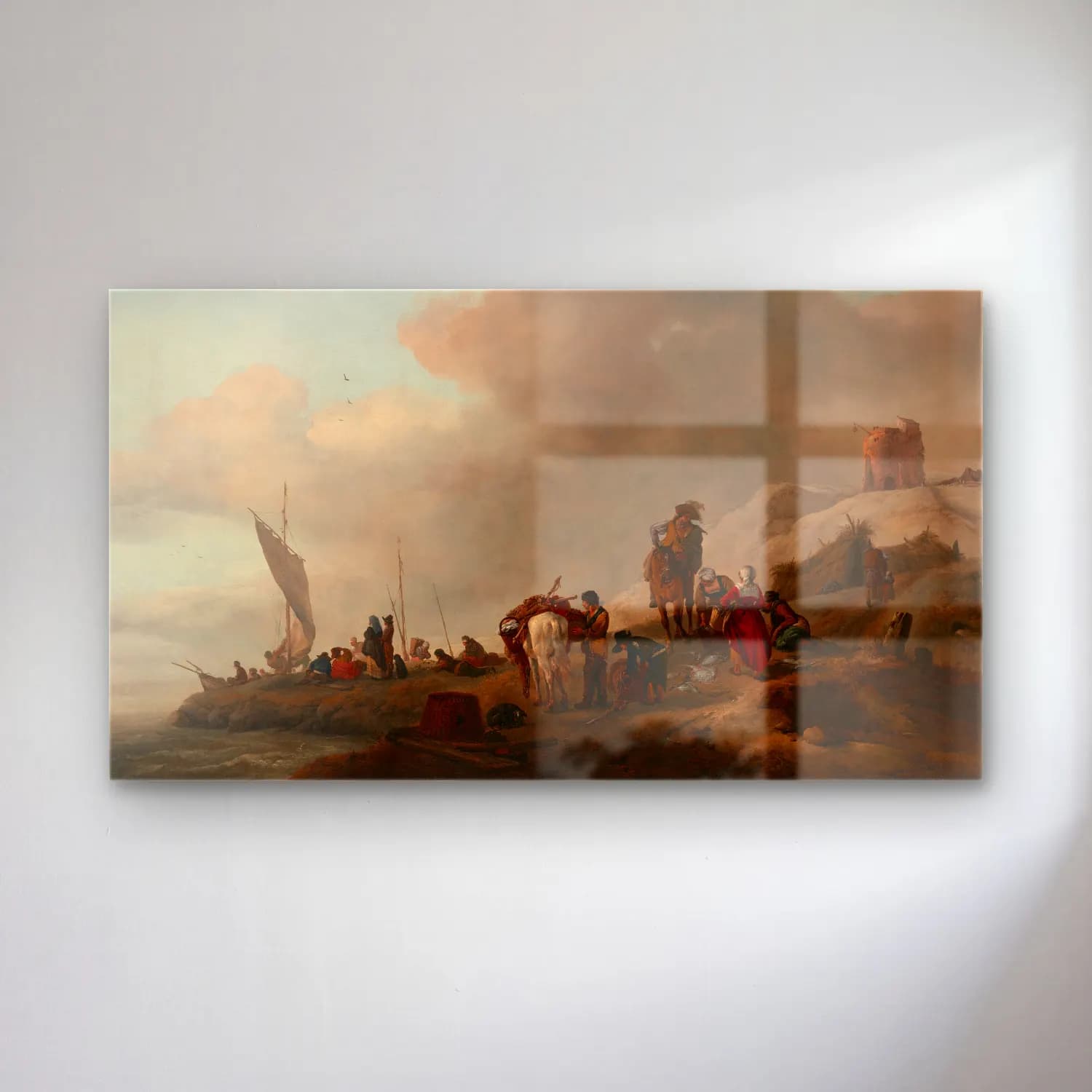 Philips Wouwerman – Fisherfolk unloading their catch on the seashore cam tablo — Philips Wouwerman – Fisherfolk unloading their catch on the seashore — yağlı boya sahilde i̇nsanlar