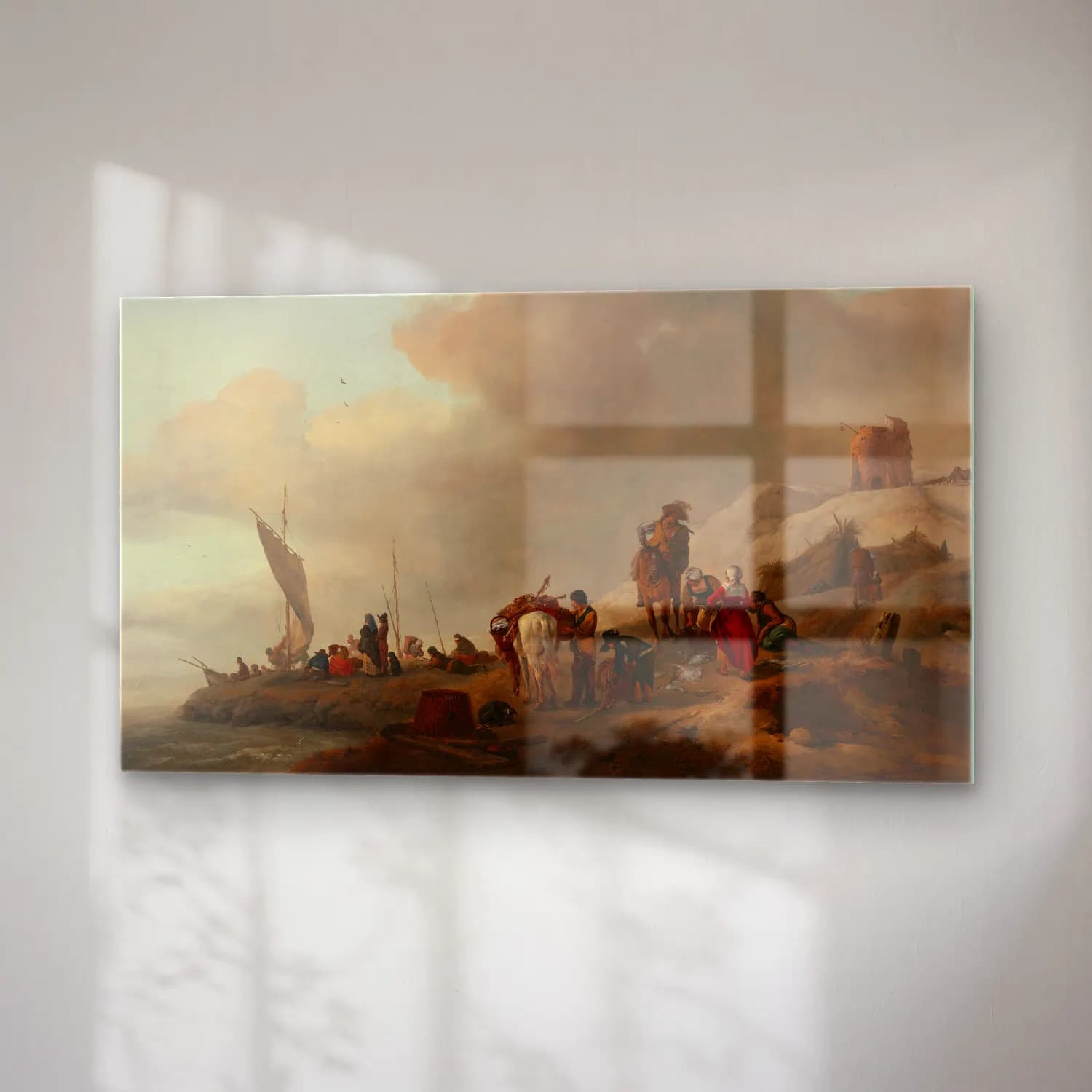 Philips Wouwerman – Fisherfolk unloading their catch on the seashore cam tablo — sağ açıdan görünüm