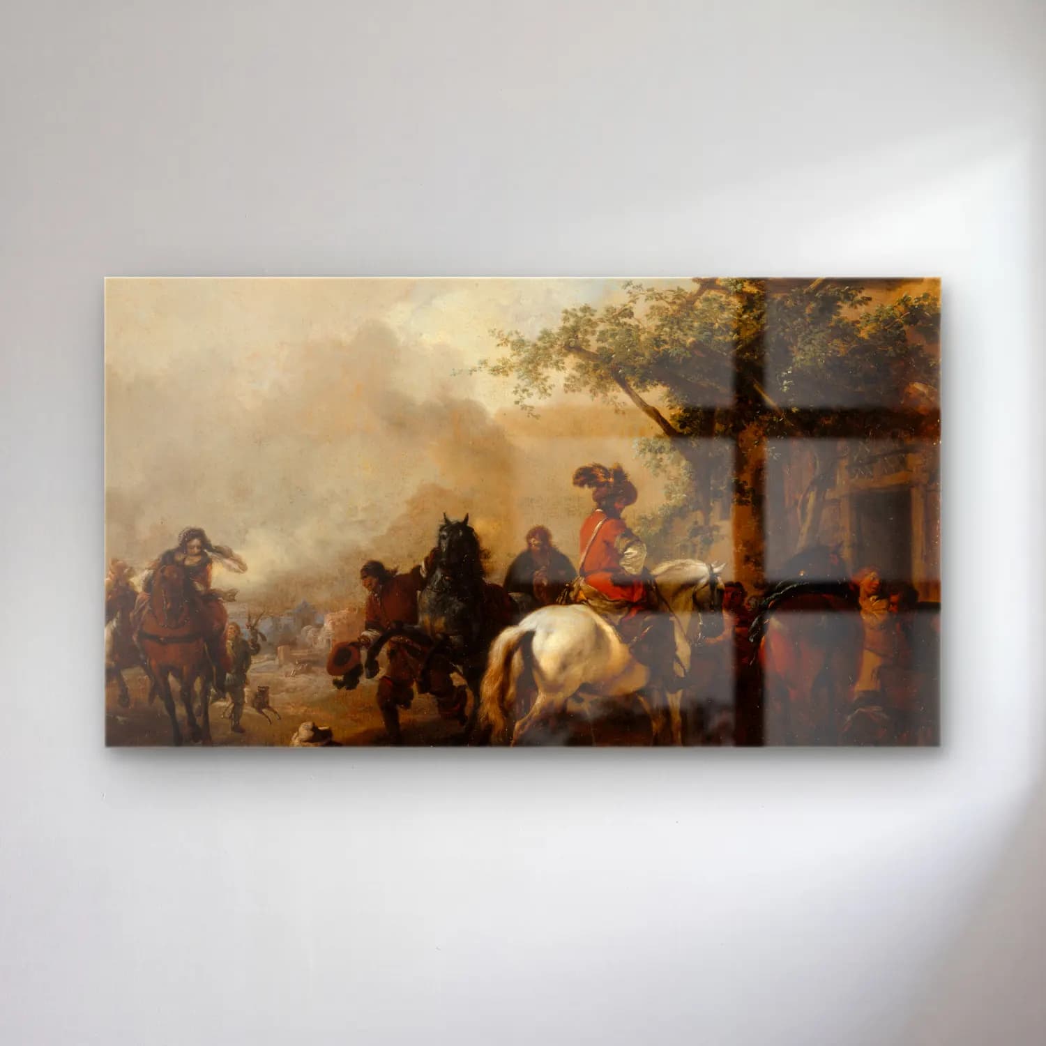 Philips Wouwerman – Halte de cavaliers cam tablo — Philips Wouwerman – Halte de cavaliers — yağlı boya savaş sahnesi