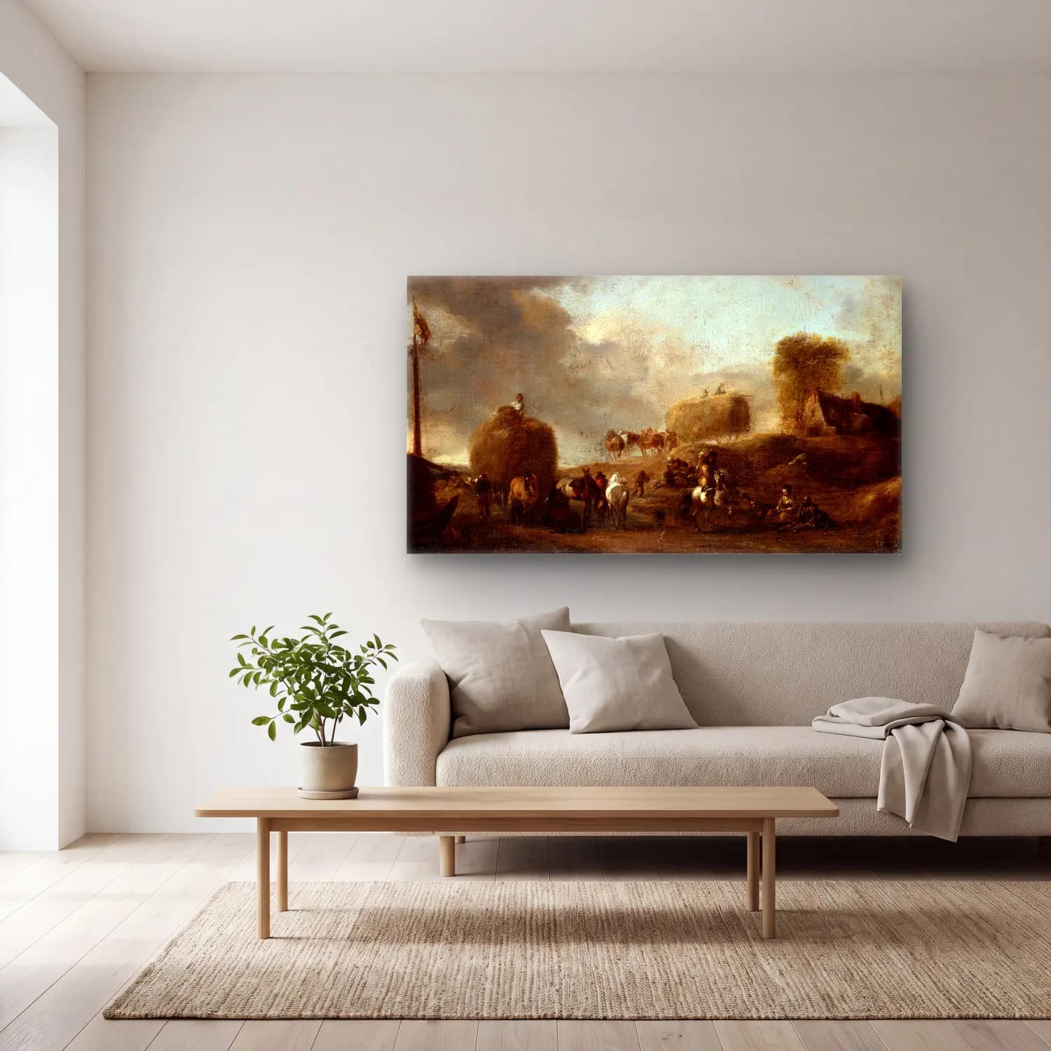 Philips Wouwerman – Hay Harvest cam tablo — açık renk salonda