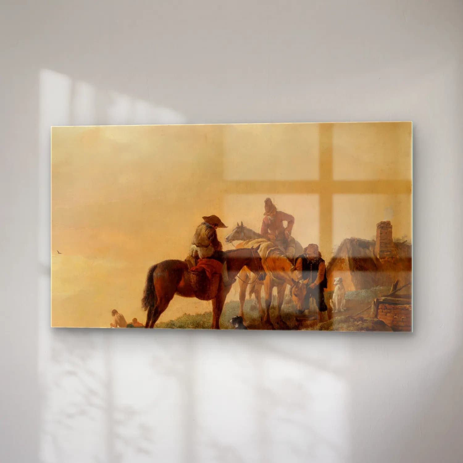 Philips Wouwerman – Horseman’s Stop – Bej Tonlar cam tablo — sağ açıdan görünüm