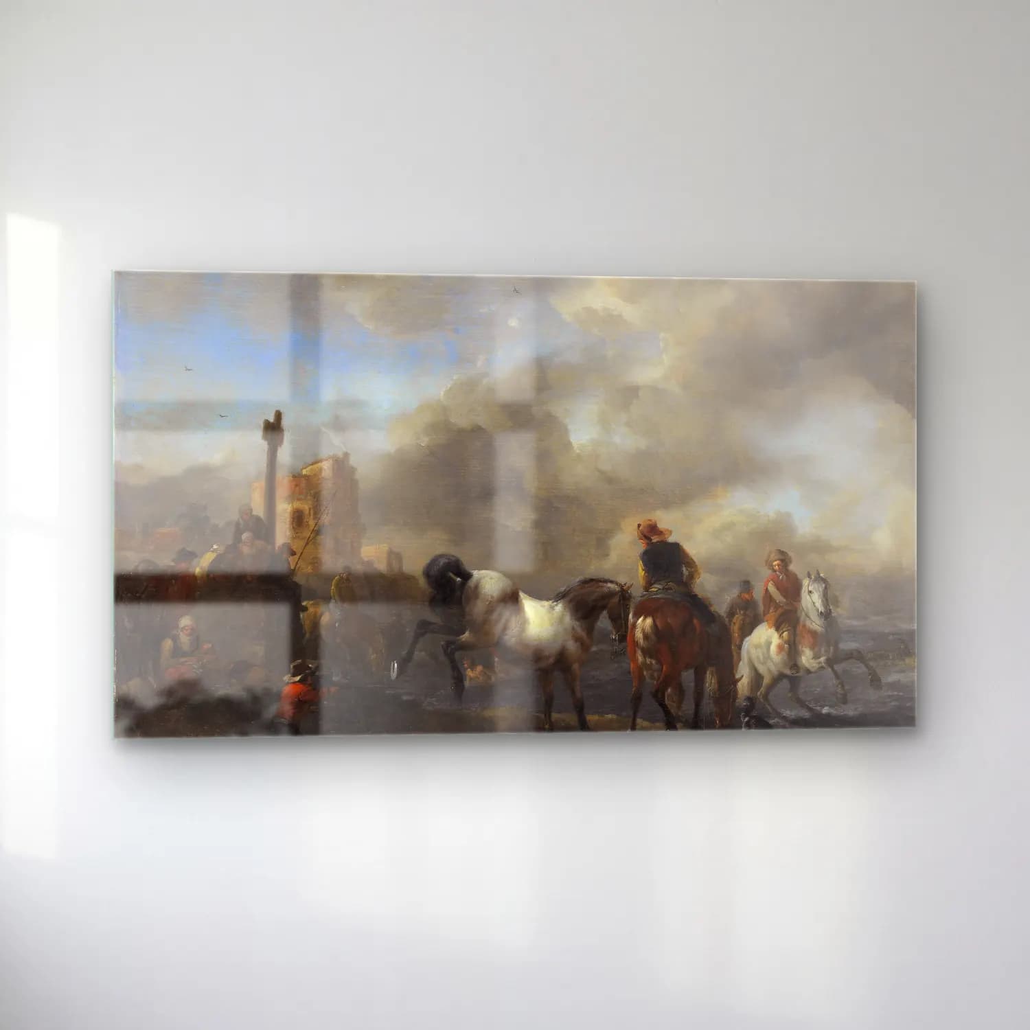 Philips Wouwerman – Horsepond near a Boundary Stone cam tablo — sol açıdan görünüm