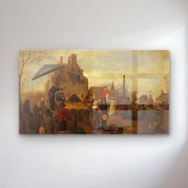 Philips Wouwerman – Juggers at a Market cam tablo — Philips Wouwerman – Juggers at a Market — yağlı boya çiçek pazarı