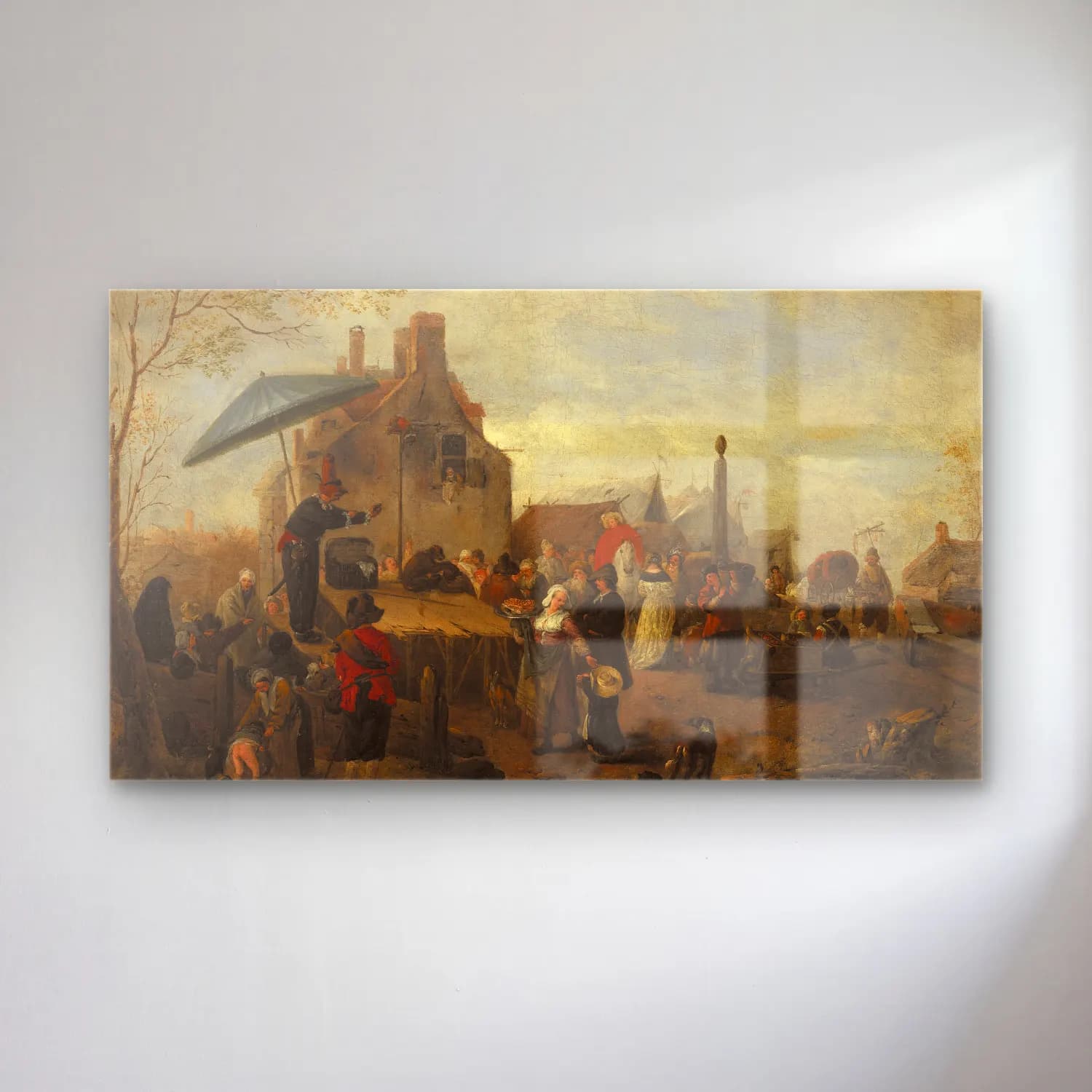 Philips Wouwerman – Juggers at a Market cam tablo — Philips Wouwerman – Juggers at a Market — yağlı boya çiçek pazarı