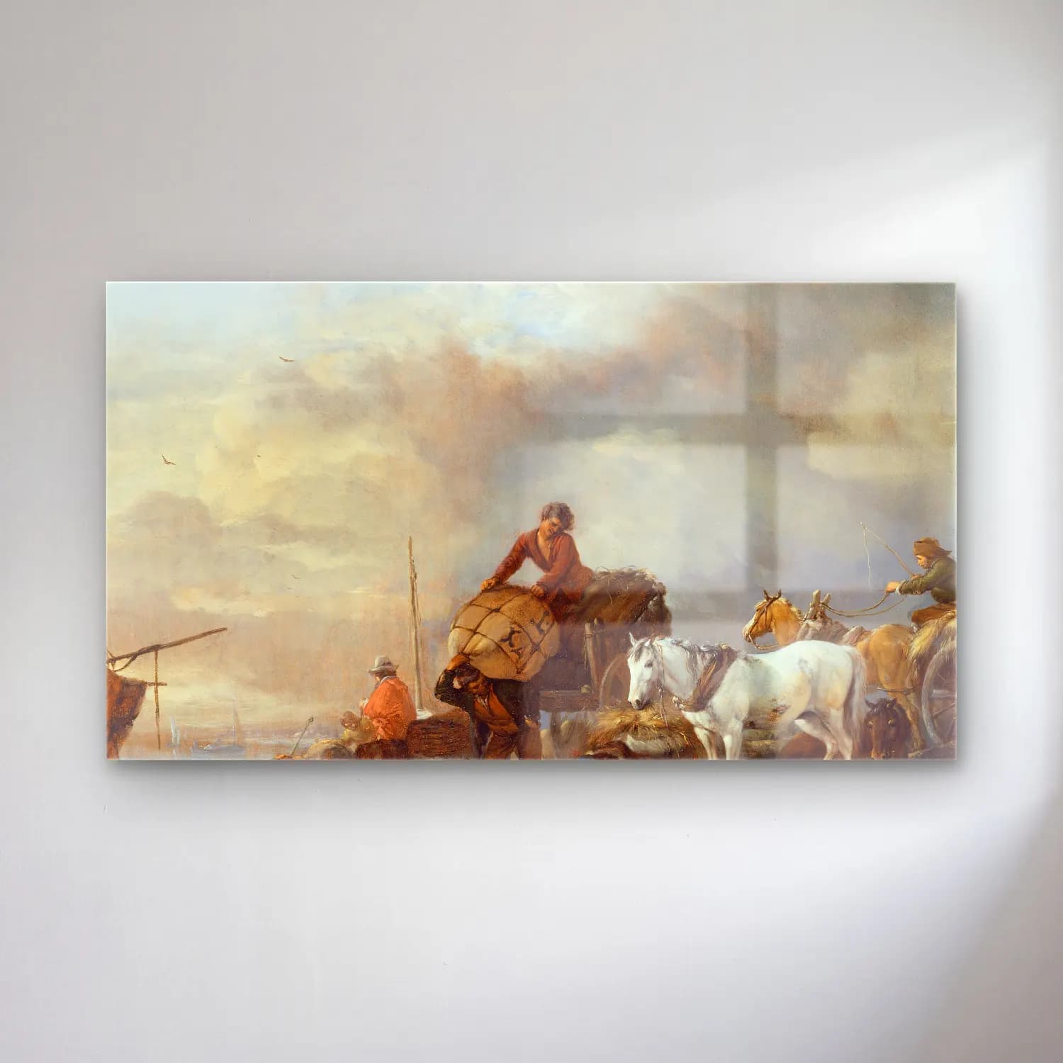 Philips Wouwerman – Landing a Boat (before 1650) cam tablo — Philips Wouwerman – Landing a Boat (before 1650) — yağlı boya atlı