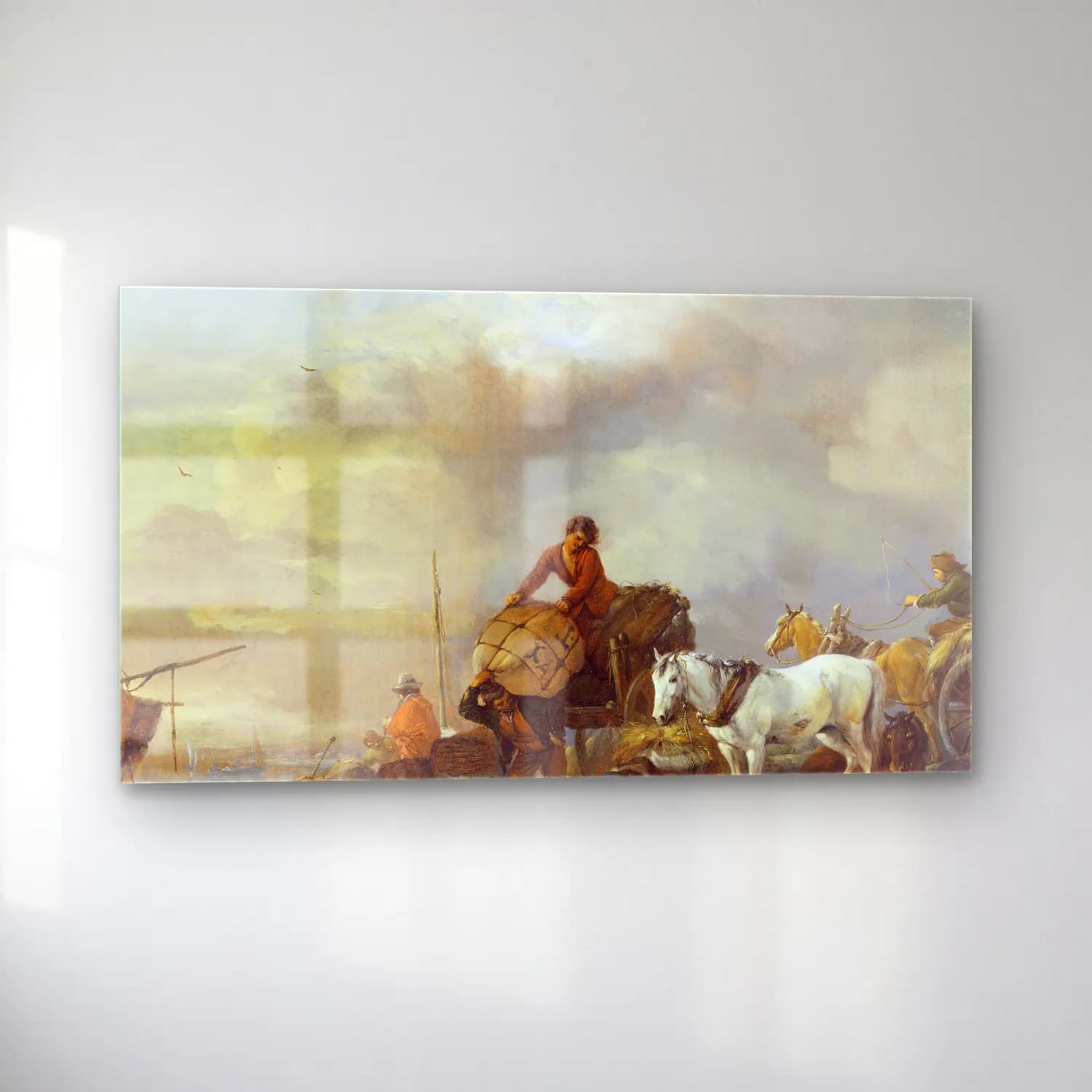 Philips Wouwerman – Landing a Boat (before 1650) cam tablo — sol açıdan görünüm