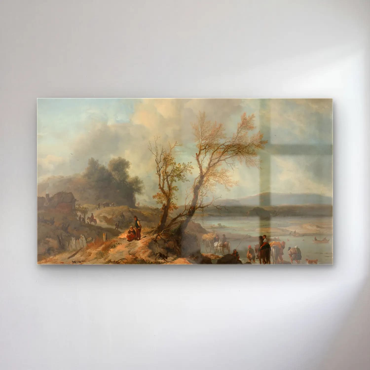Philips Wouwerman – Landscape with Sandy Path beside a River cam tablo — Philips Wouwerman – Landscape with Sandy Path beside a River — yağlı boya kırda nehir