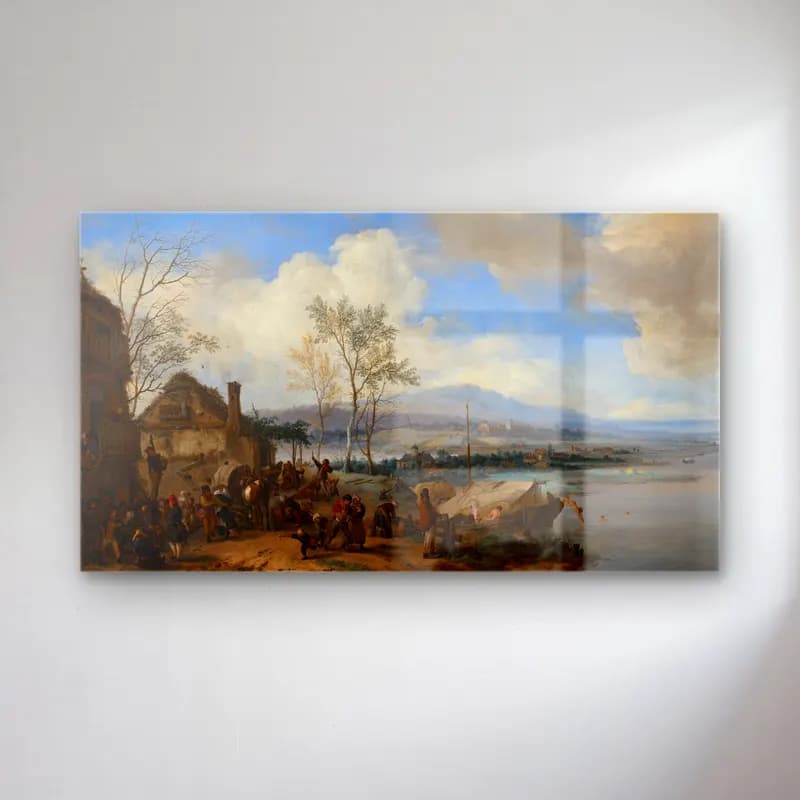 Philips Wouwerman – Merry and Rowdy Peasants at an Inn cam tablo — Philips Wouwerman – Merry and Rowdy Peasants at an Inn — yağlı boya kırda nehir