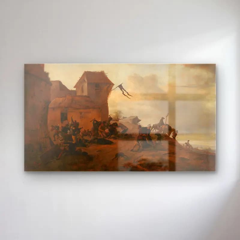 Philips Wouwerman – Peasants Fighting near a Village cam tablo — Philips Wouwerman – Peasants Fighting near a Village — yağlı boya savaş sahnesi