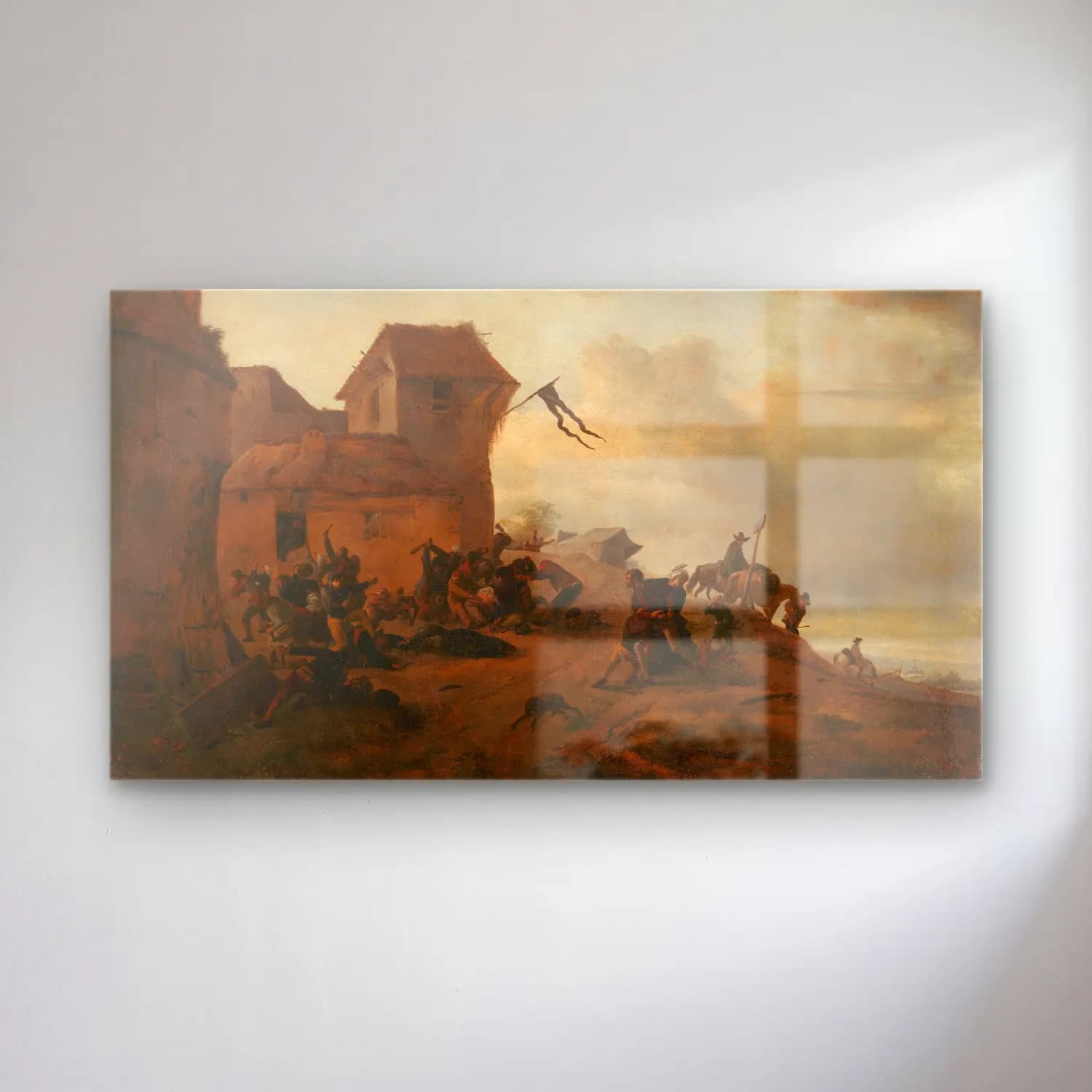 Philips Wouwerman – Peasants Fighting near a Village cam tablo — Philips Wouwerman – Peasants Fighting near a Village — yağlı boya savaş sahnesi