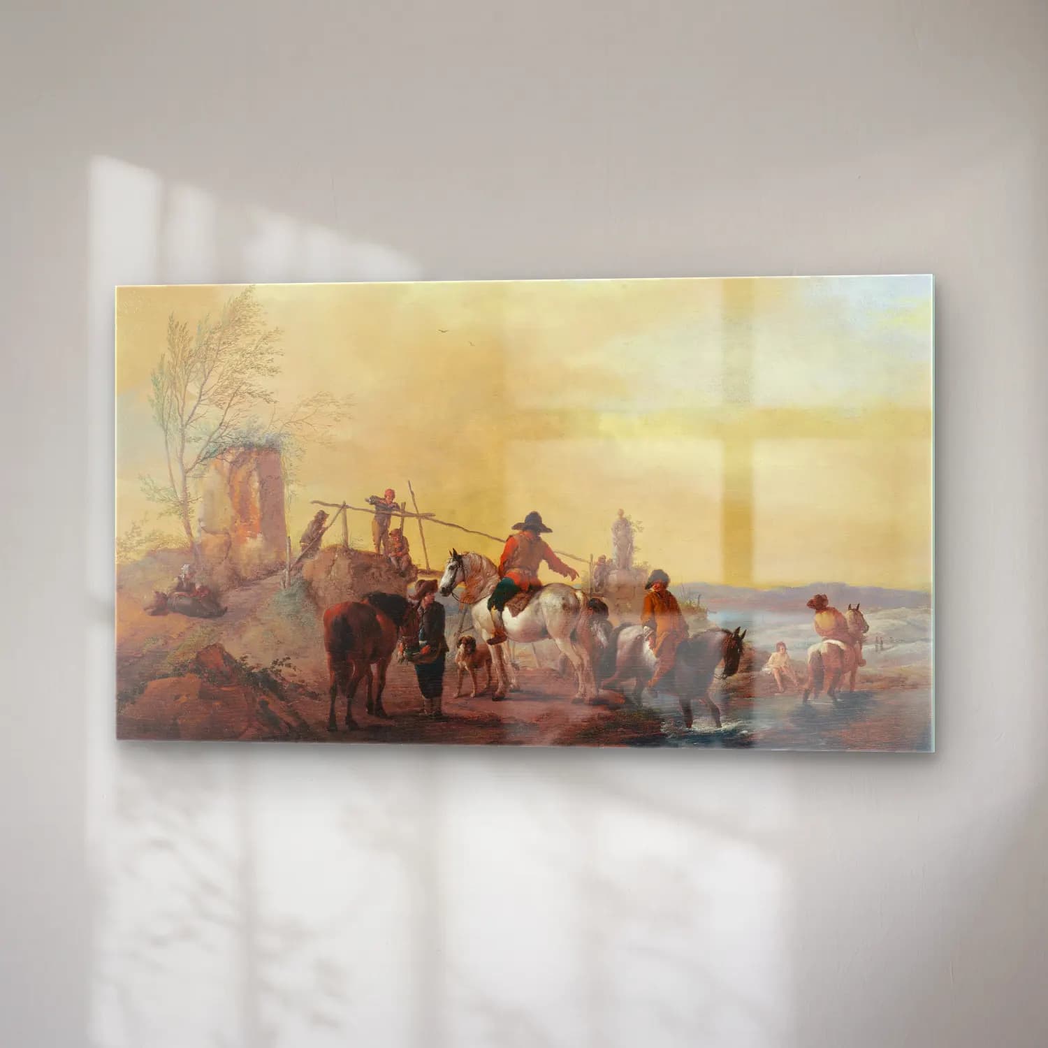 Philips Wouwerman – Riders and horses resting by a river cam tablo — sağ açıdan görünüm