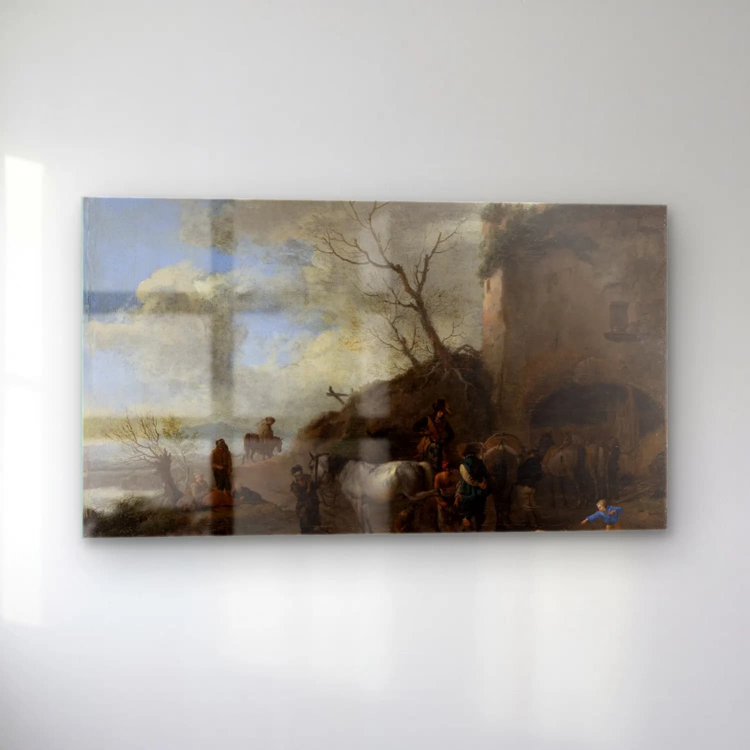 Philips Wouwerman – Riders at a Blacksmith’s (ca 1650-1655) cam tablo — sol açıdan görünüm