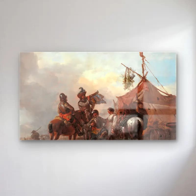 Philips Wouwerman – Soldiers Carousing with a Serving Woman outside a Tent (ca.… cam tablo — Philips Wouwerman – Soldiers Carousing with a Serving Woman outside a Tent (ca.… — yağlı boya savaş sahnesi