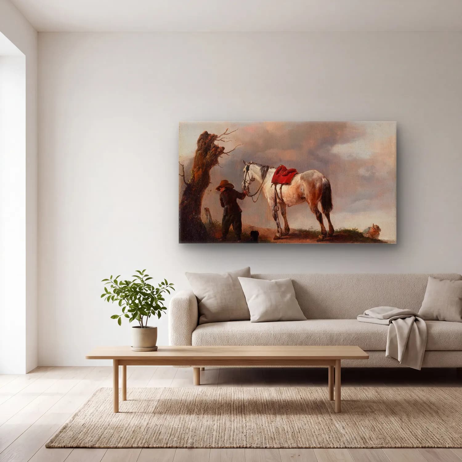 Philips Wouwerman – The Grey Horse cam tablo — açık renk salonda