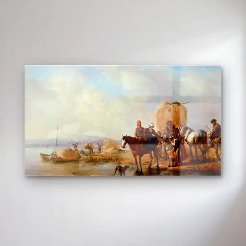 Philips Wouwerman – The Hay Wagon (after c. 1650) cam tablo — Philips Wouwerman – The Hay Wagon (after c. 1650) — yağlı boya kırda nehir