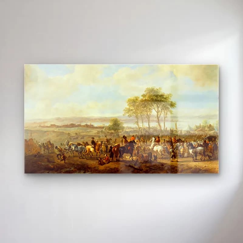 Philips Wouwerman – The Horse Fair (late 1660s) cam tablo — Philips Wouwerman – The Horse Fair (late 1660s) — yağlı boya savaş sahnesi