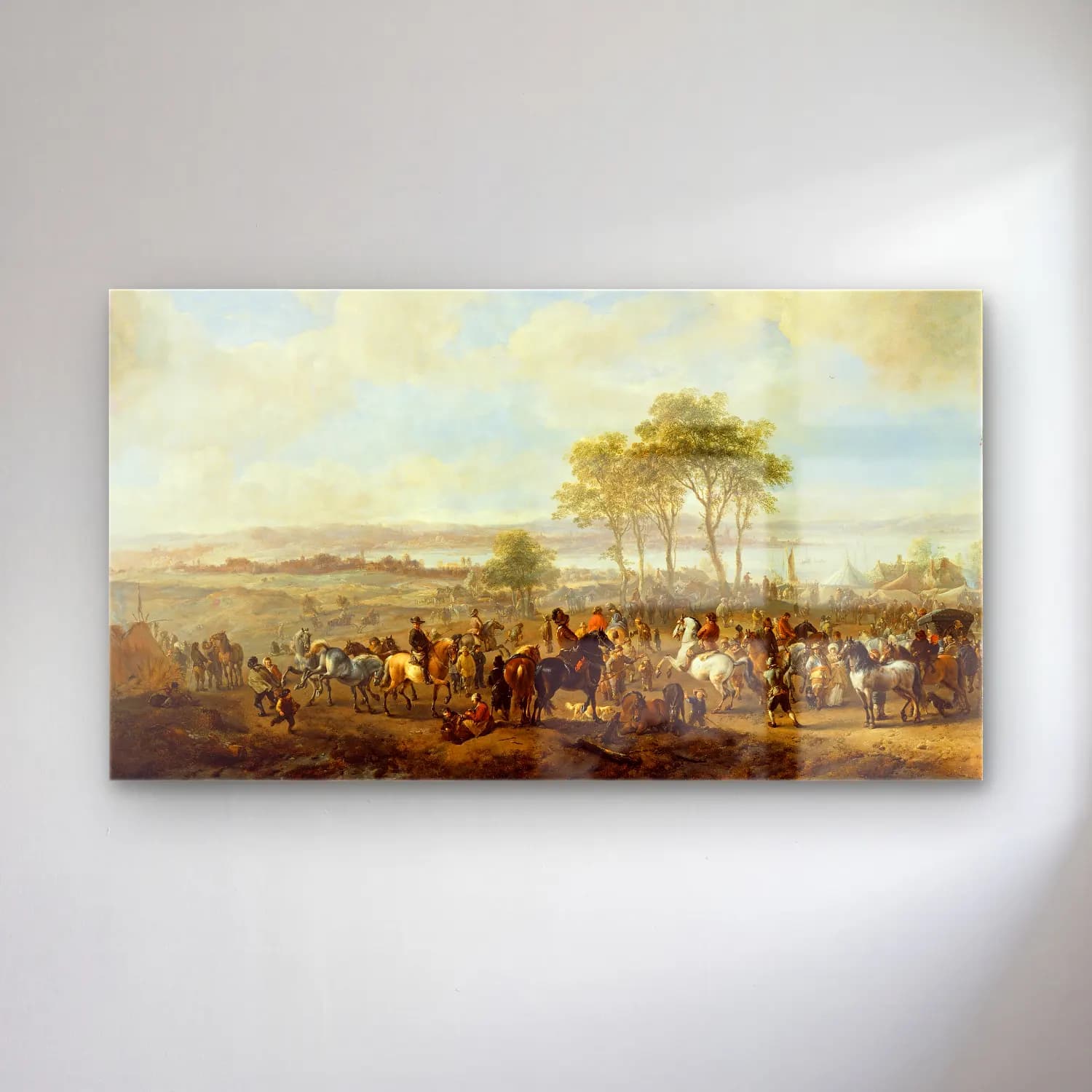 Philips Wouwerman – The Horse Fair (late 1660s) cam tablo — Philips Wouwerman – The Horse Fair (late 1660s) — yağlı boya savaş sahnesi