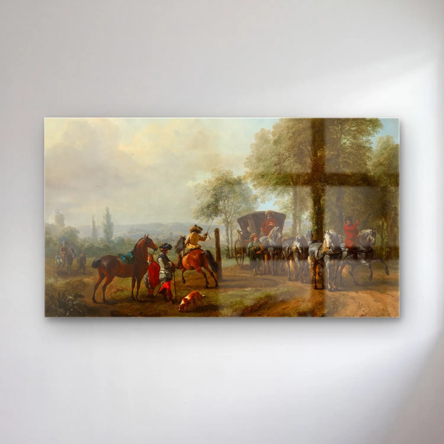 Philips Wouwerman – The Riding School – Bej Tonlar cam tablo — Philips Wouwerman – The Riding School – Bej Tonlar — yağlı boya savaş sahnesi