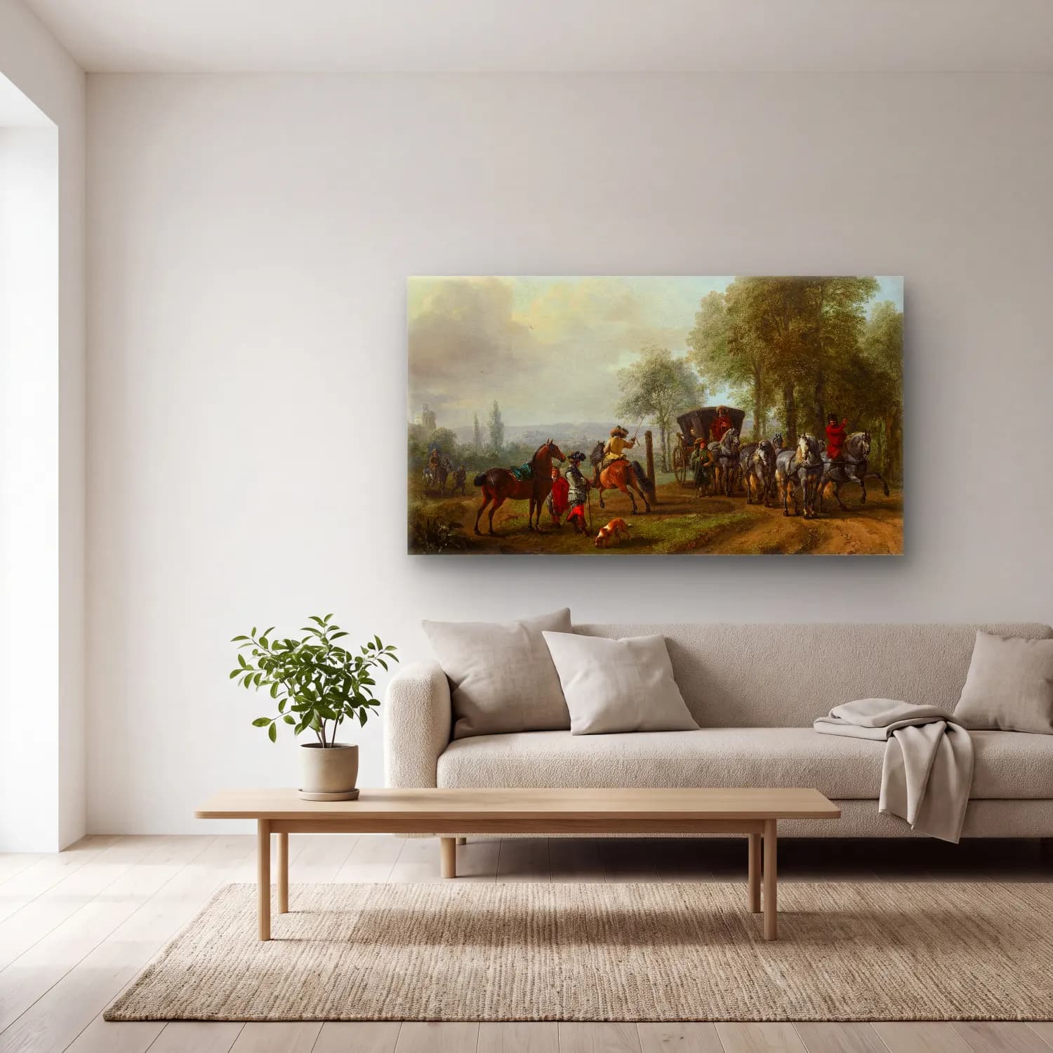 Philips Wouwerman – The Riding School – Bej Tonlar cam tablo — açık renk salonda