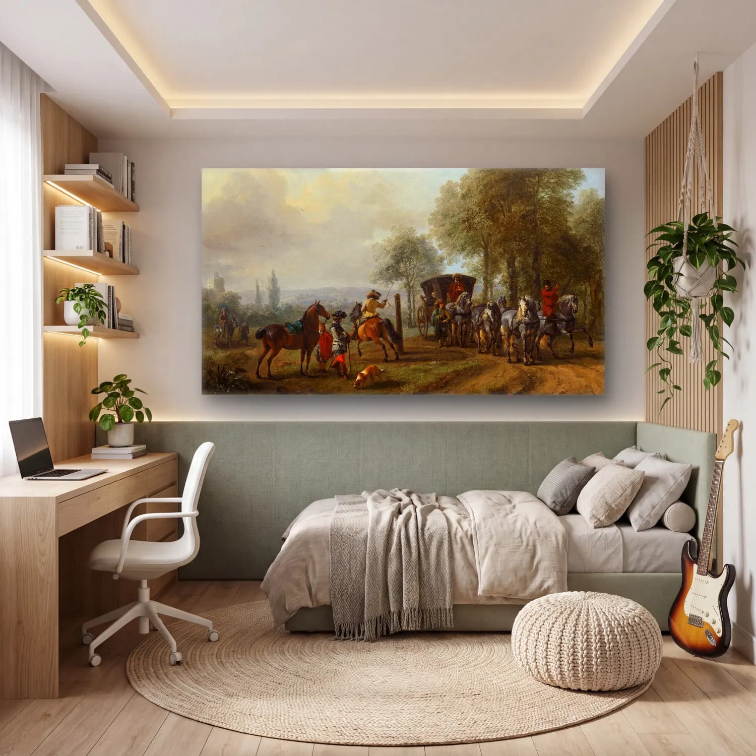 Philips Wouwerman – The Riding School – Bej Tonlar cam tablo — genç odasında