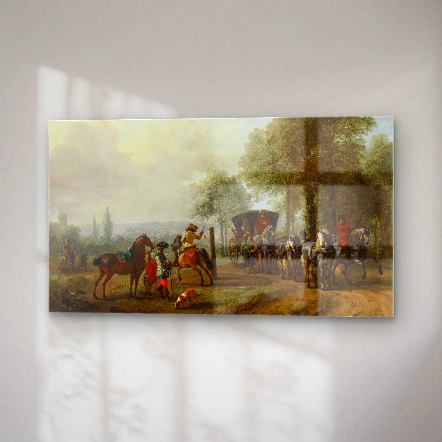 Philips Wouwerman – The Riding School – Bej Tonlar cam tablo — sağ açıdan görünüm