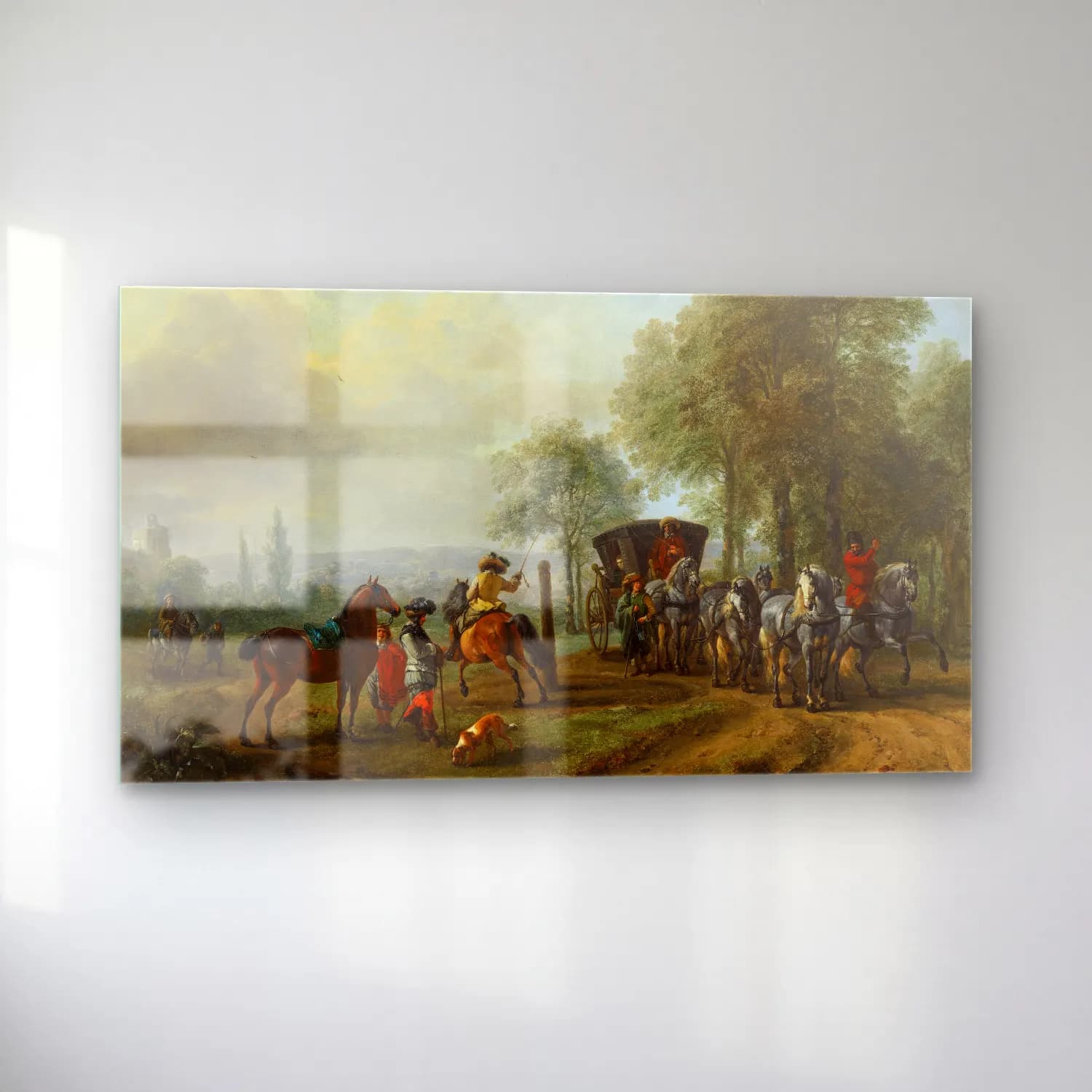 Philips Wouwerman – The Riding School – Bej Tonlar cam tablo — sol açıdan görünüm