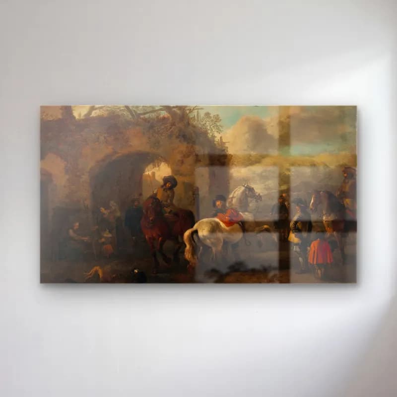 Philips Wouwerman – The Riding School No. 4 cam tablo — Philips Wouwerman – The Riding School No. 4 — yağlı boya savaş sahnesi