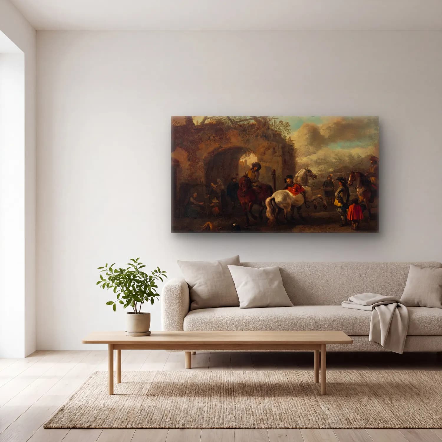 Philips Wouwerman – The Riding School No. 4 cam tablo — açık renk salonda