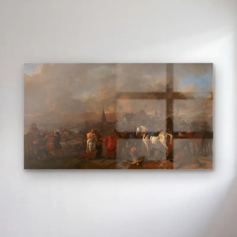 Philips Wouwerman – The Victory of the Peasants cam tablo — Philips Wouwerman – The Victory of the Peasants — yağlı boya savaş sahnesi