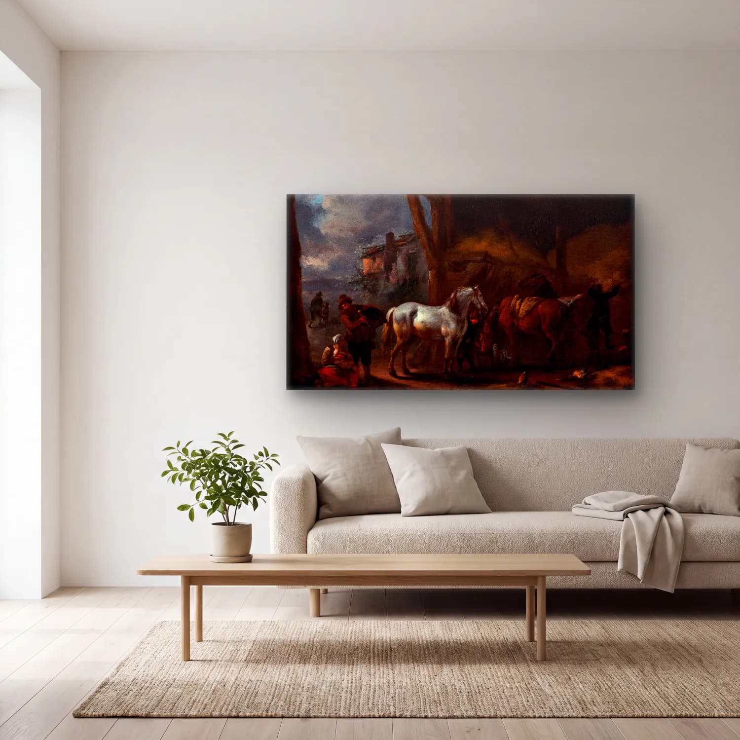 Philips Wouwerman – The stable cam tablo — açık renk salonda