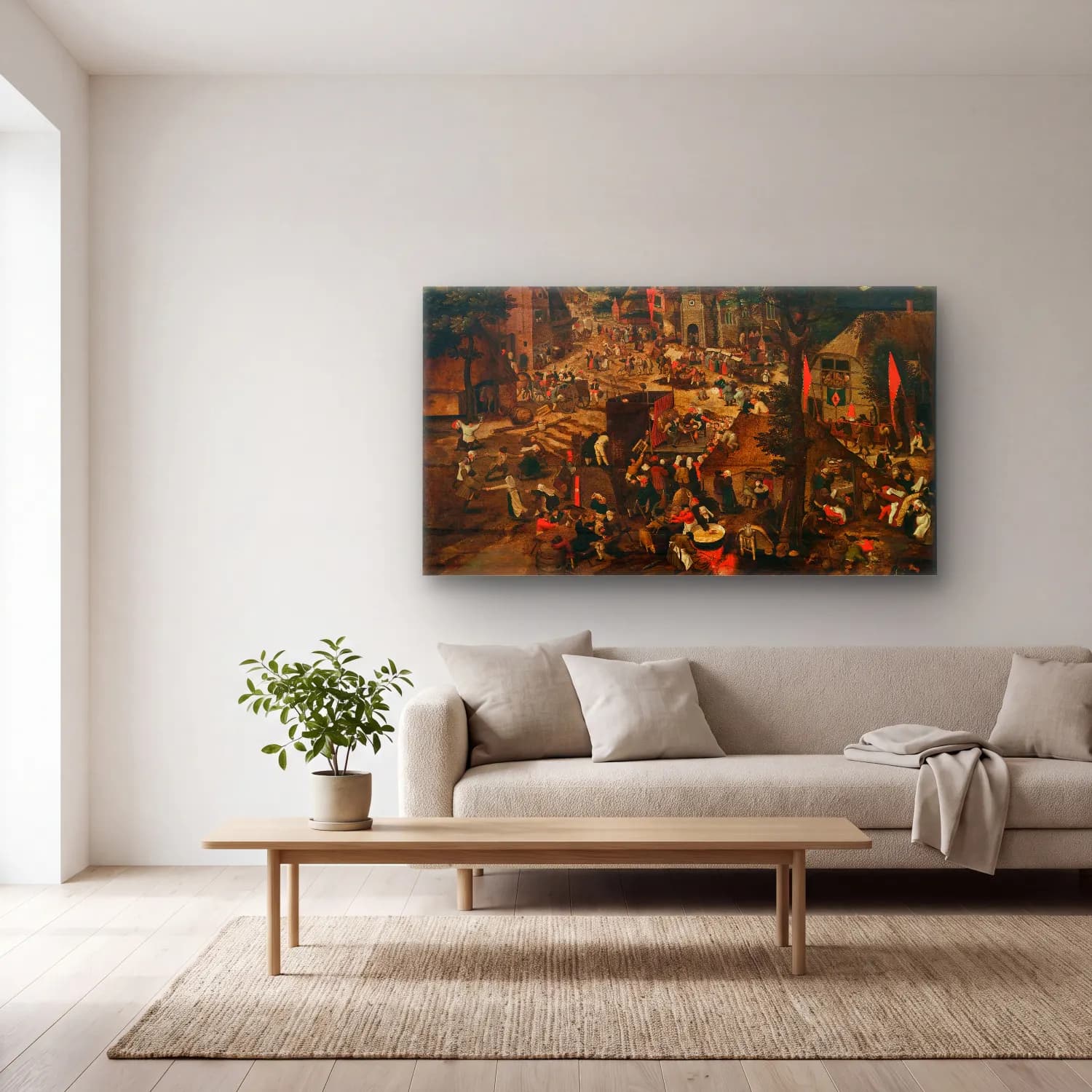 Pieter Brueghel The Younger – A Village Fair cam tablo — açık renk salonda
