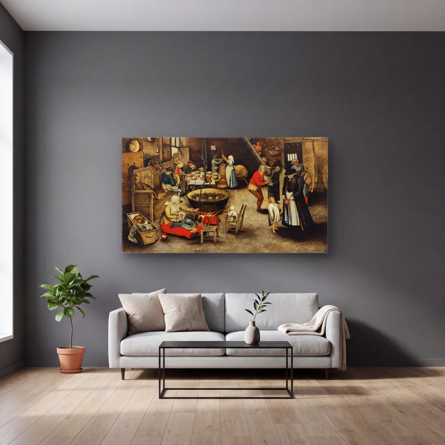 Pieter Brueghel The Younger – Return From The Kermesse cam tablo — gri duvarlı salonda