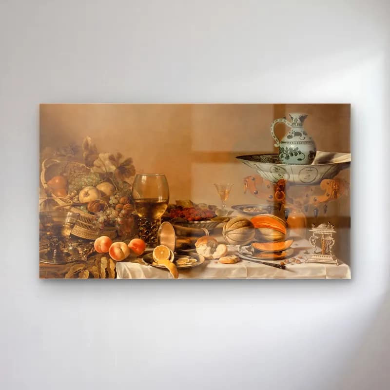 Pieter Claesz – Still Life – Bej Tonlar cam tablo — Pieter Claesz – Still Life – Bej Tonlar — yağlı boya meyveli natürmort