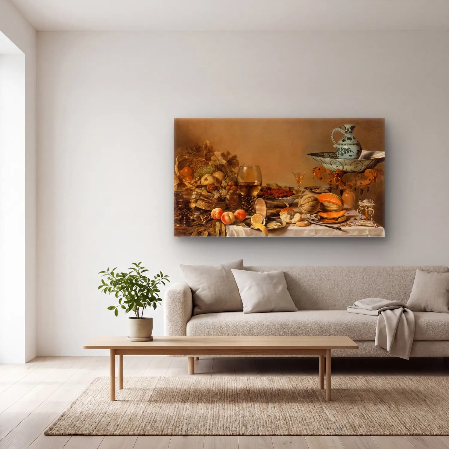 Pieter Claesz – Still Life – Bej Tonlar cam tablo — açık renk salonda