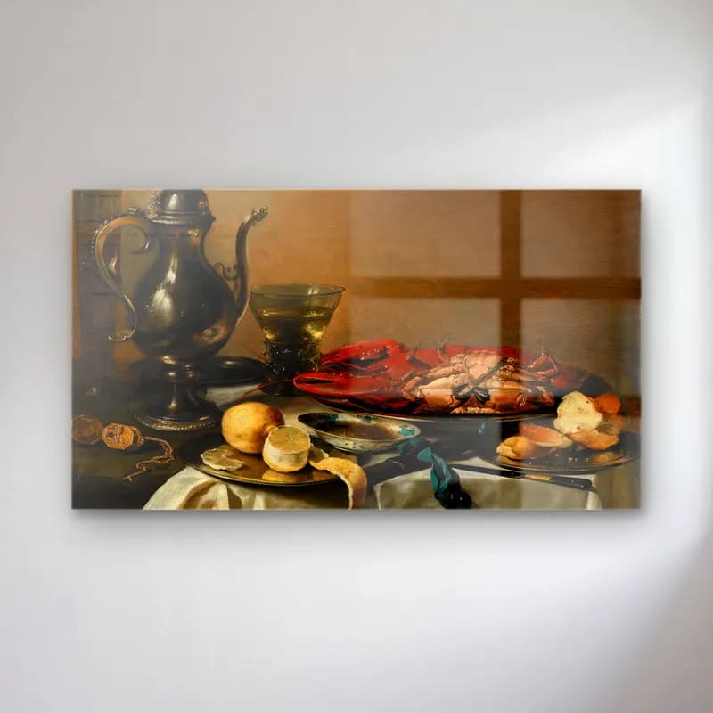 Pieter Claesz – Still Life – Sarı Tonlar cam tablo — Pieter Claesz – Still Life – Sarı Tonlar — yağlı boya yengeç