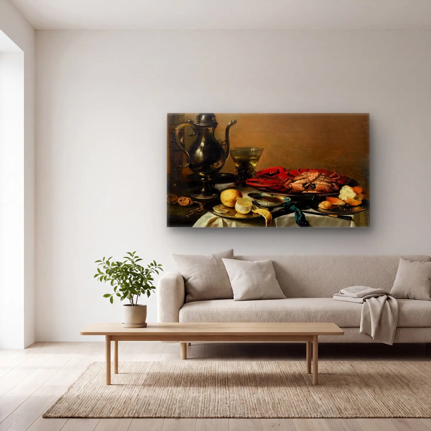 Pieter Claesz – Still Life – Sarı Tonlar cam tablo — açık renk salonda