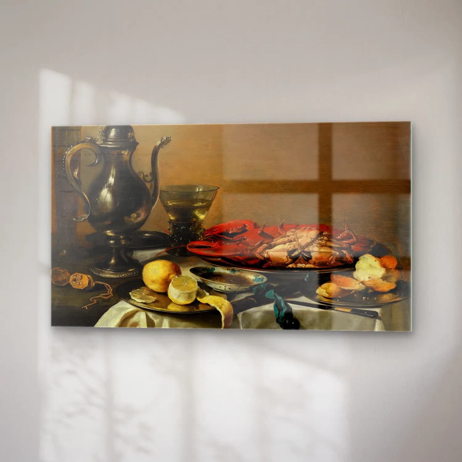 Pieter Claesz – Still Life – Sarı Tonlar cam tablo — sağ açıdan görünüm