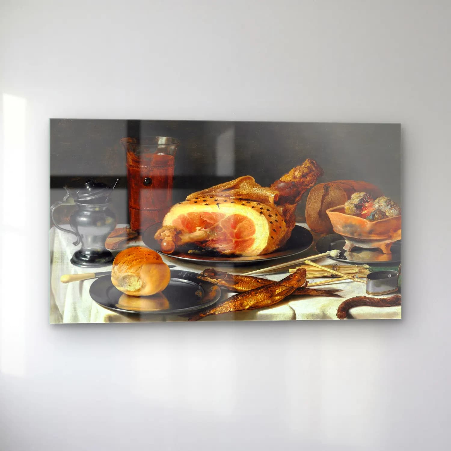 Pieter Claesz – Still Life with Ham cam tablo — sol açıdan görünüm