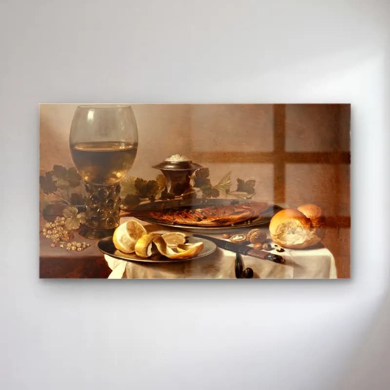 Pieter Claesz – Still Life with Herring, Wine and Bread cam tablo — Pieter Claesz – Still Life with Herring, Wine and Bread — yağlı boya meyveli natürmort