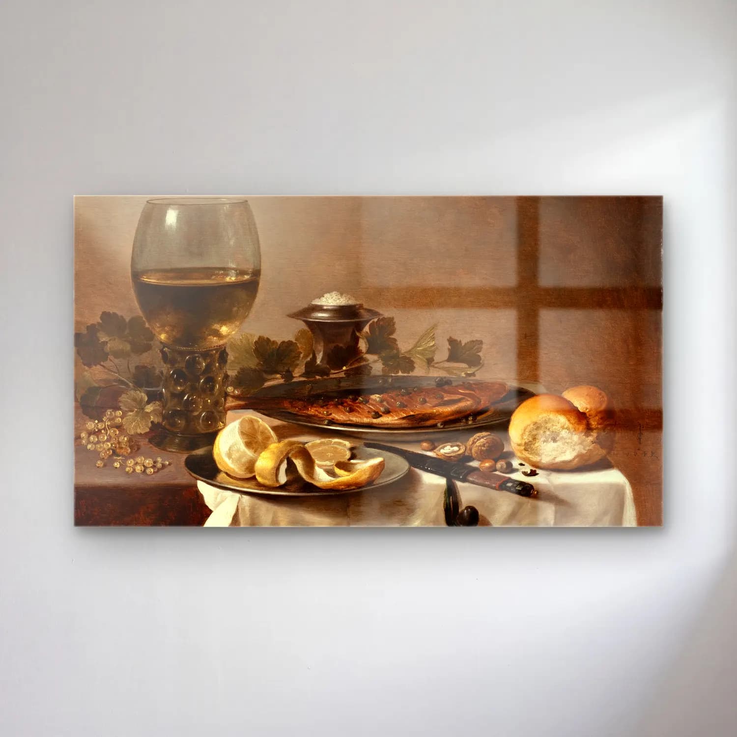 Pieter Claesz – Still Life with Herring, Wine and Bread cam tablo — Pieter Claesz – Still Life with Herring, Wine and Bread — yağlı boya meyveli natürmort