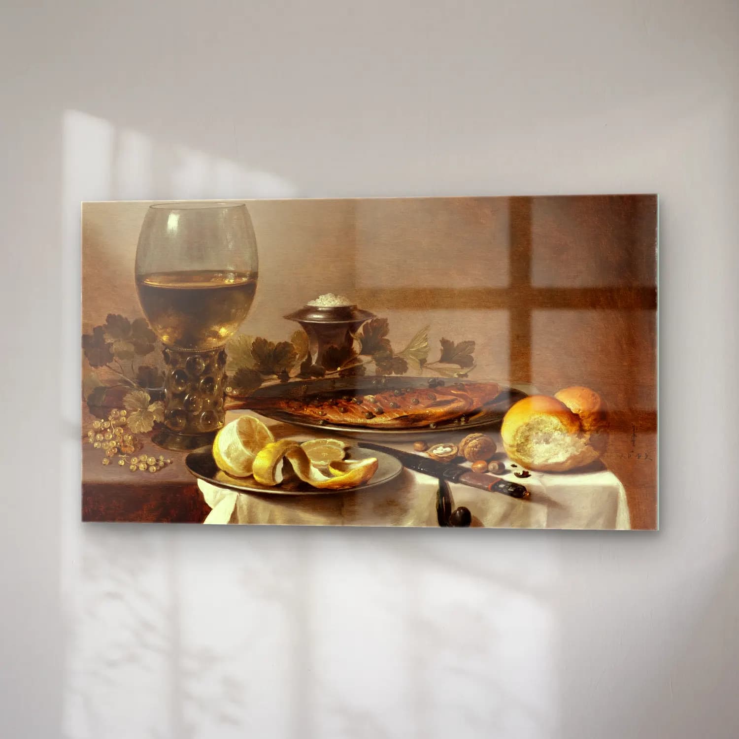 Pieter Claesz – Still Life with Herring, Wine and Bread cam tablo — sağ açıdan görünüm