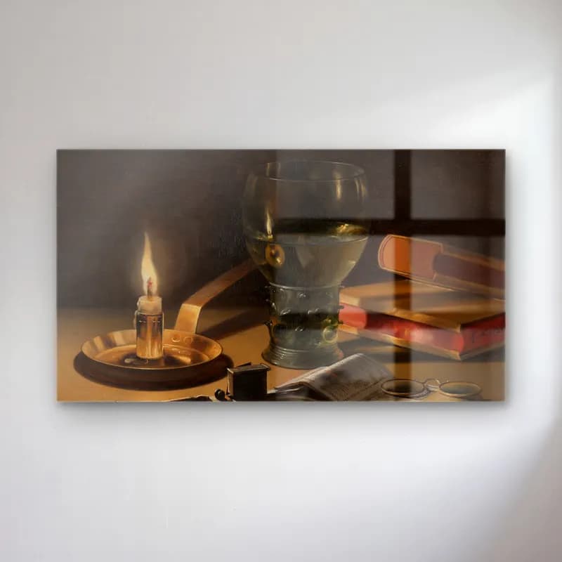 Pieter Claesz – Still Life with Lighted Candle cam tablo — Pieter Claesz – Still Life with Lighted Candle — yağlı boya kadeh şarap