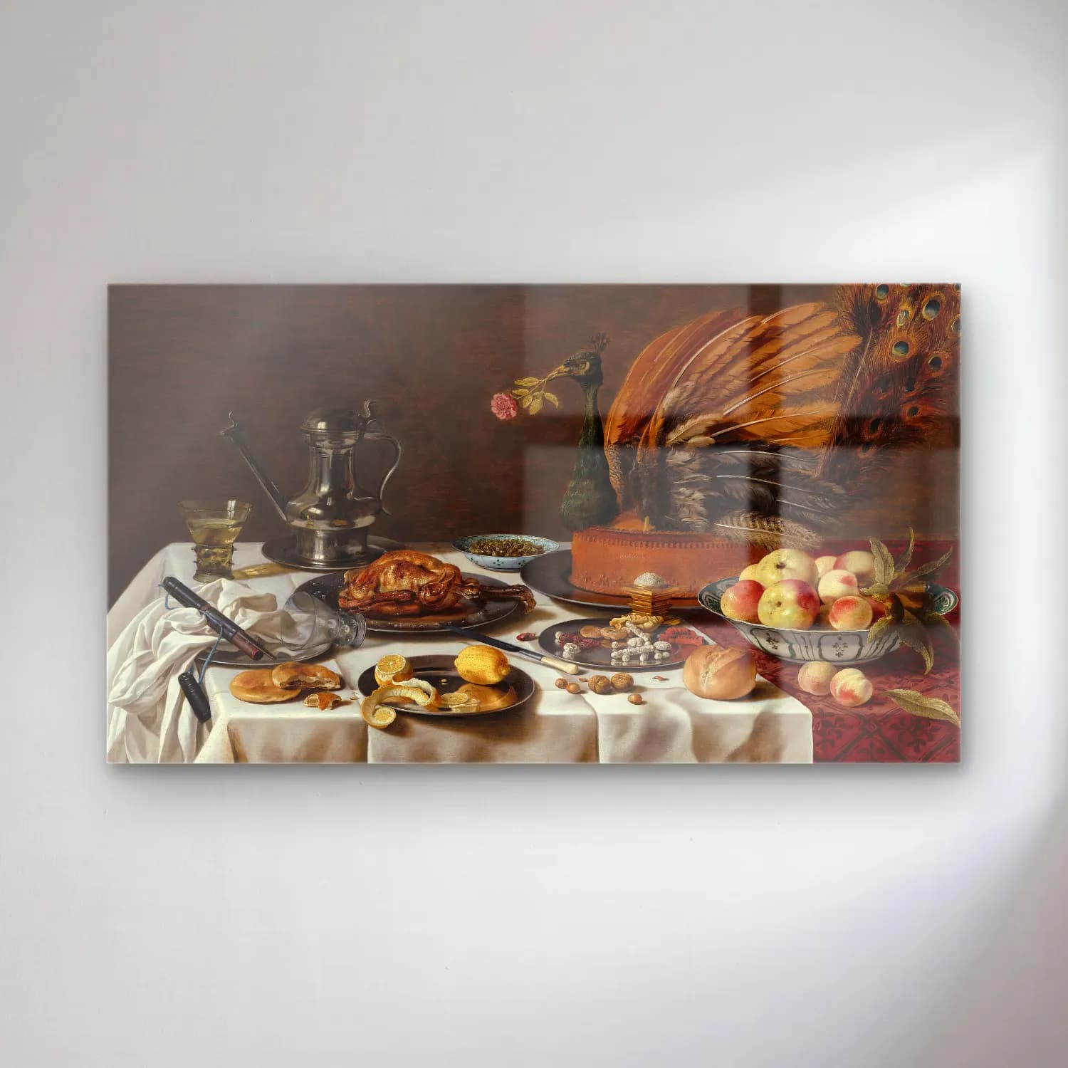 Pieter Claesz – Still Life with Peacock Pie cam tablo — Pieter Claesz – Still Life with Peacock Pie — yağlı boya meyveli natürmort