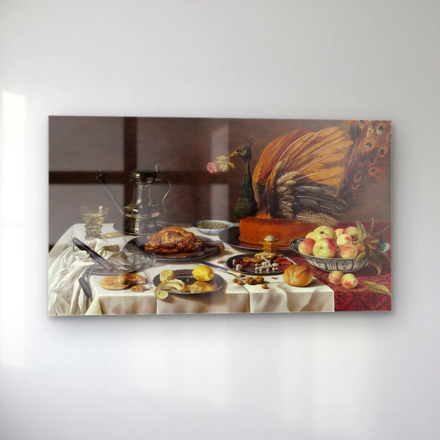 Pieter Claesz – Still Life with Peacock Pie cam tablo — sol açıdan görünüm
