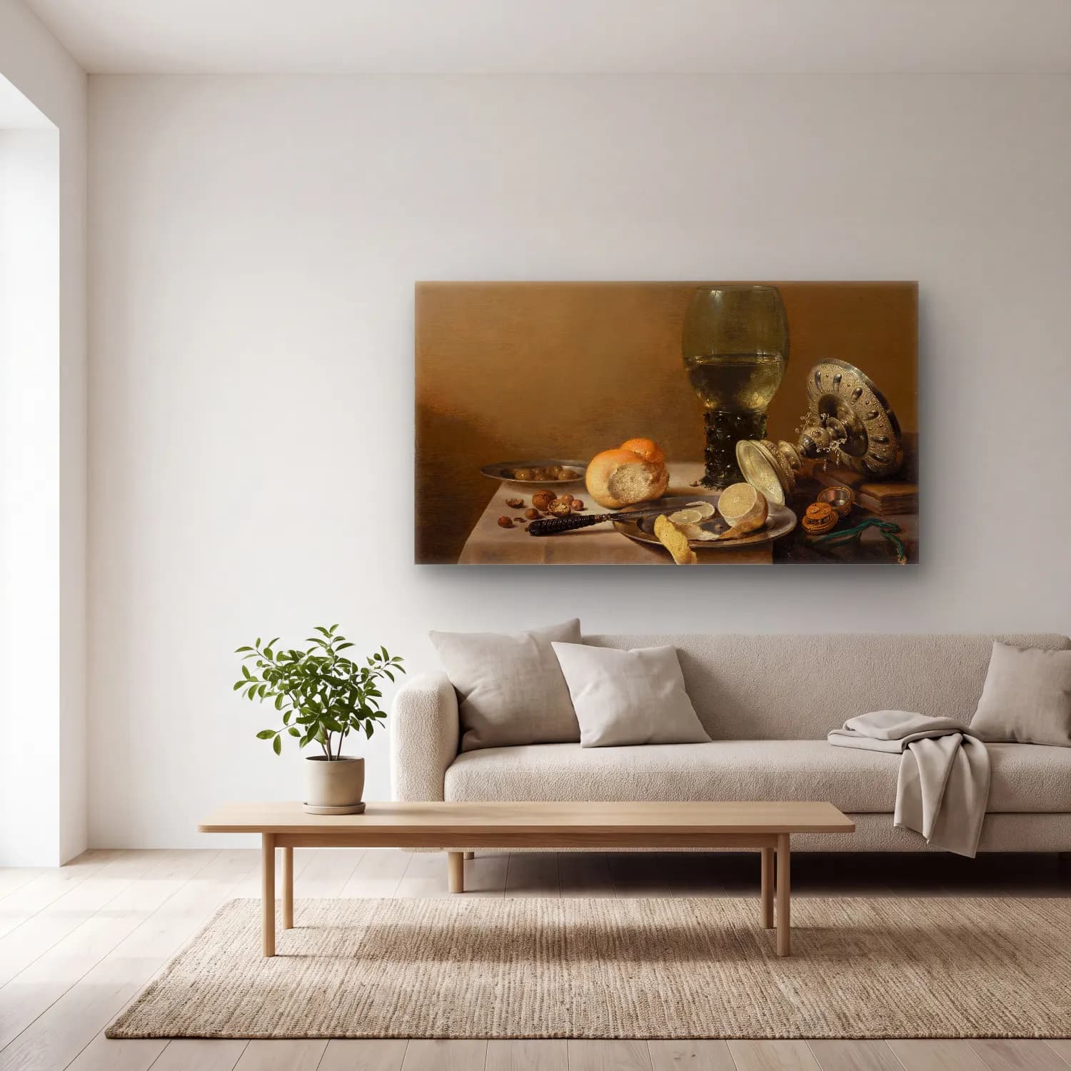 Pieter Claesz – Still Life with Tazza cam tablo — açık renk salonda