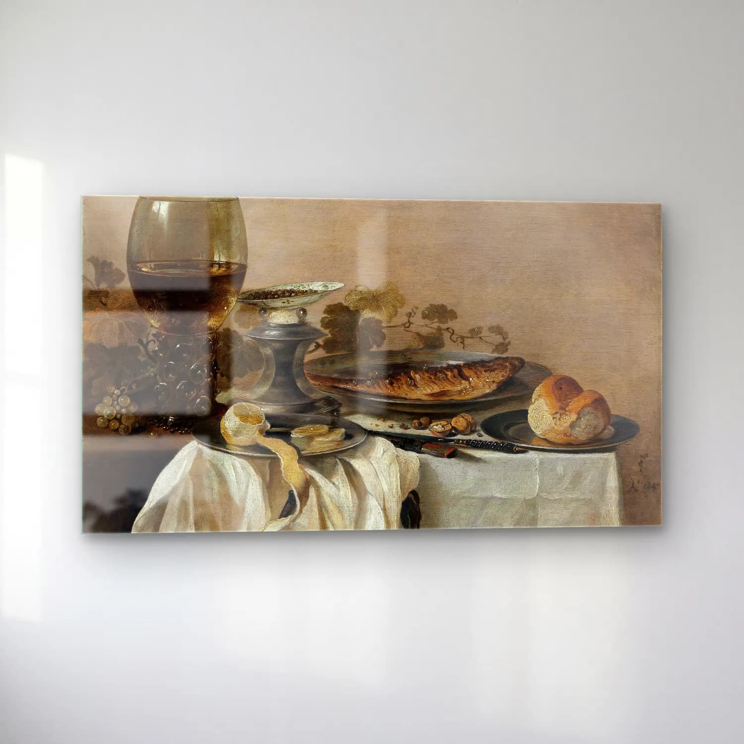 Pieter Claesz – Still Life with a Fish cam tablo — sol açıdan görünüm