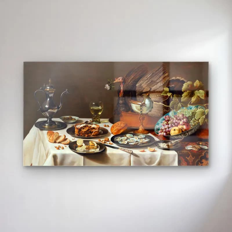 Pieter Claesz – Still Life with a Turkey Pie cam tablo — Pieter Claesz – Still Life with a Turkey Pie — yağlı boya ekmek ve pastalar