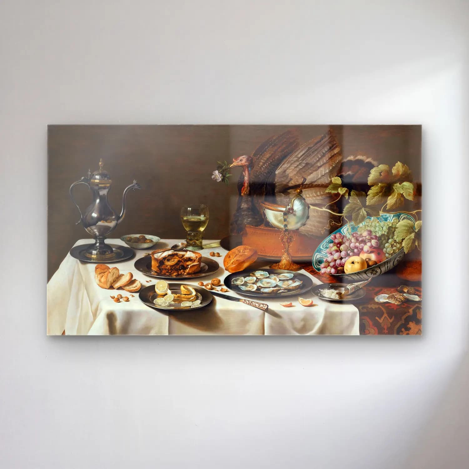 Pieter Claesz – Still Life with a Turkey Pie cam tablo — Pieter Claesz – Still Life with a Turkey Pie — yağlı boya ekmek ve pastalar